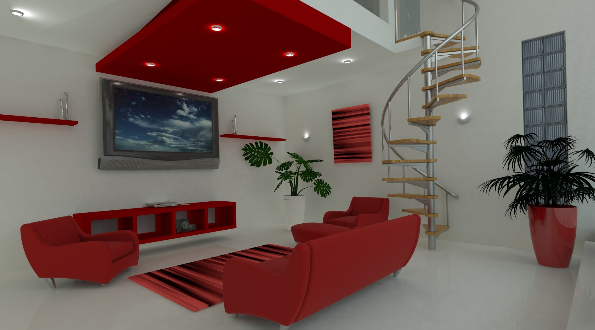 Renderizado en 3D de un espacio de vida contemporáneo